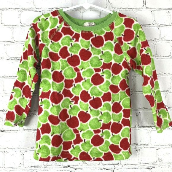 Leveret Fleece Apple Sweater Top Pajama Shirt size 5T Green Red France Kids - Picture 1 of 4
